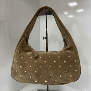 Vera Pelle Gold Studded Brown Hobo Bag made in Italy